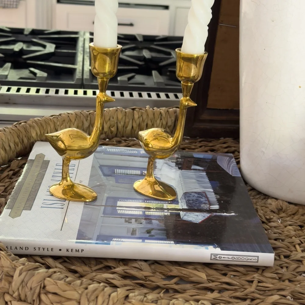 Jonathan Adler Ostrich Solid Brass Candle Holder Set of 2 Bird Contemporary